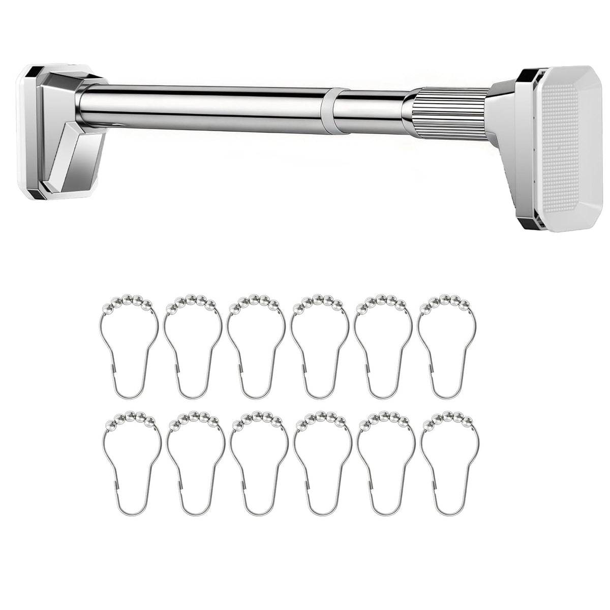BKMAMLAb silver shower rod extends from 39 to 86 inches for flexible bathroom fits.