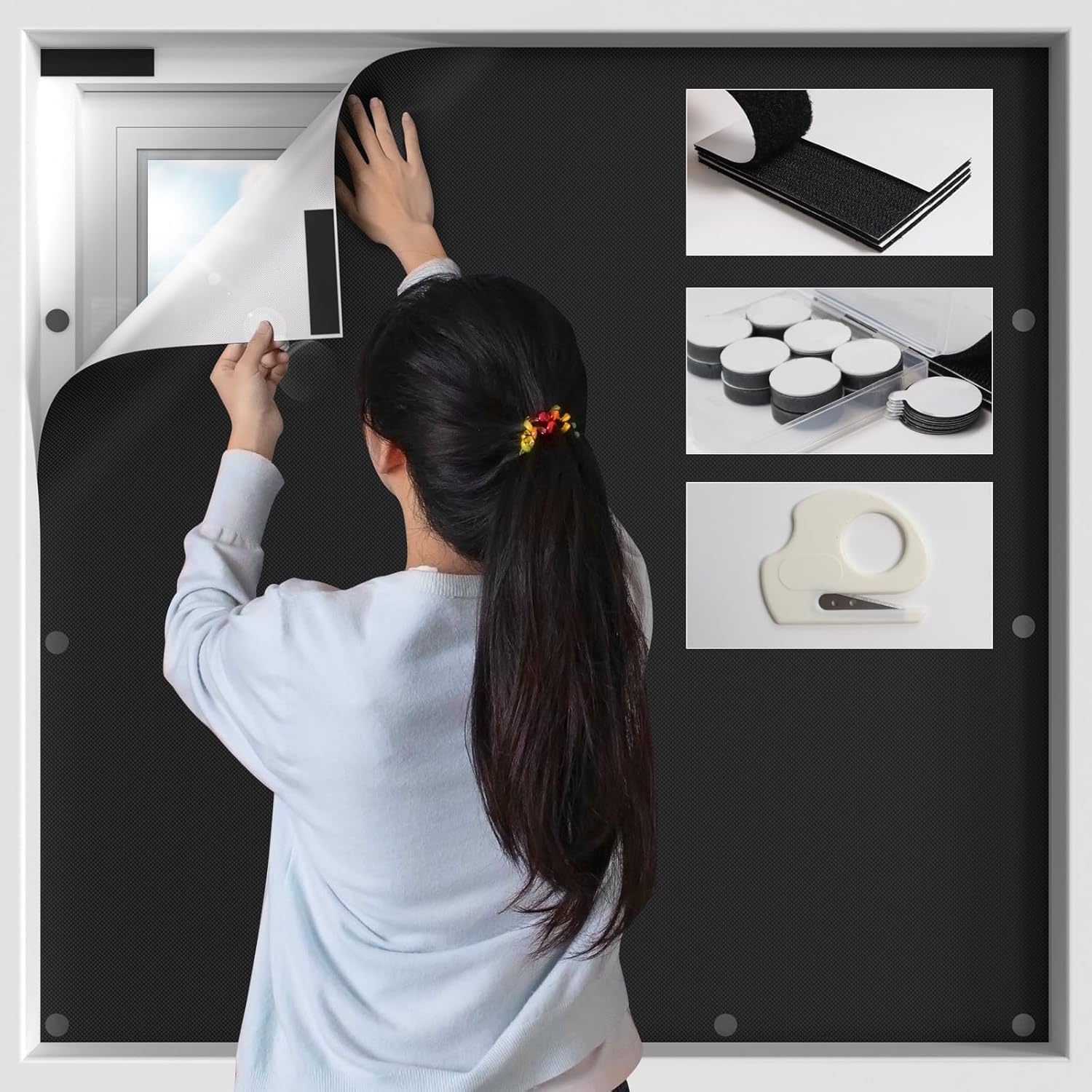 BKSAI blackout window cover demonstrates magnetic installation for quick setup.