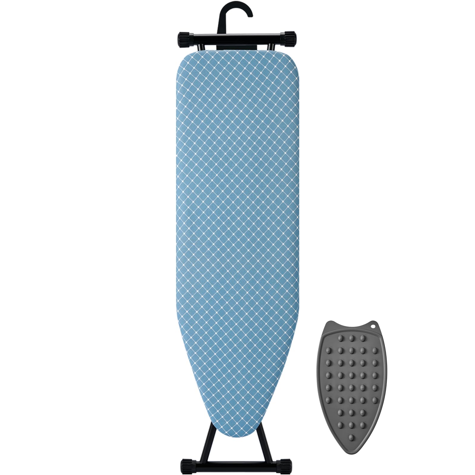 BKTD compact ironing board with 13x43 inch surface for shirts and linens.