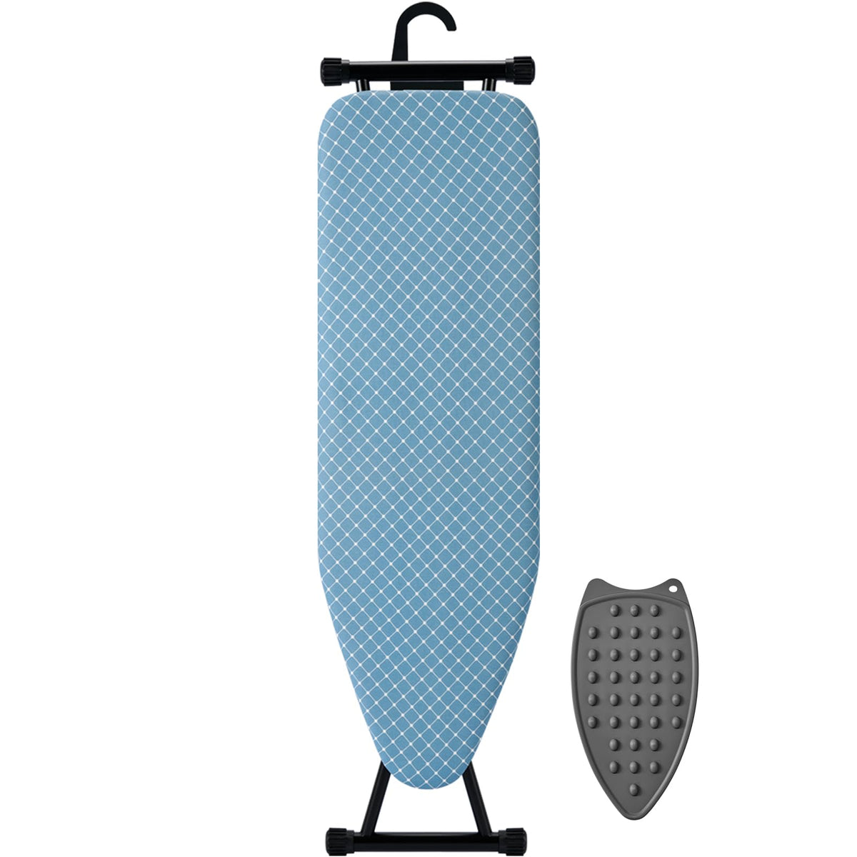 BKTD compact ironing board with 13x43 inch surface for shirts and linens.