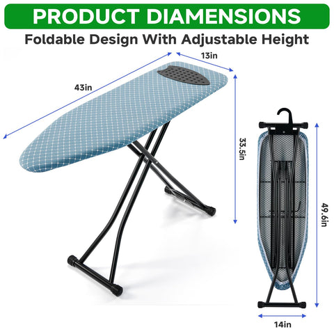 BKTD height adjustment up to 49.6 inches for standing or seated ironing.