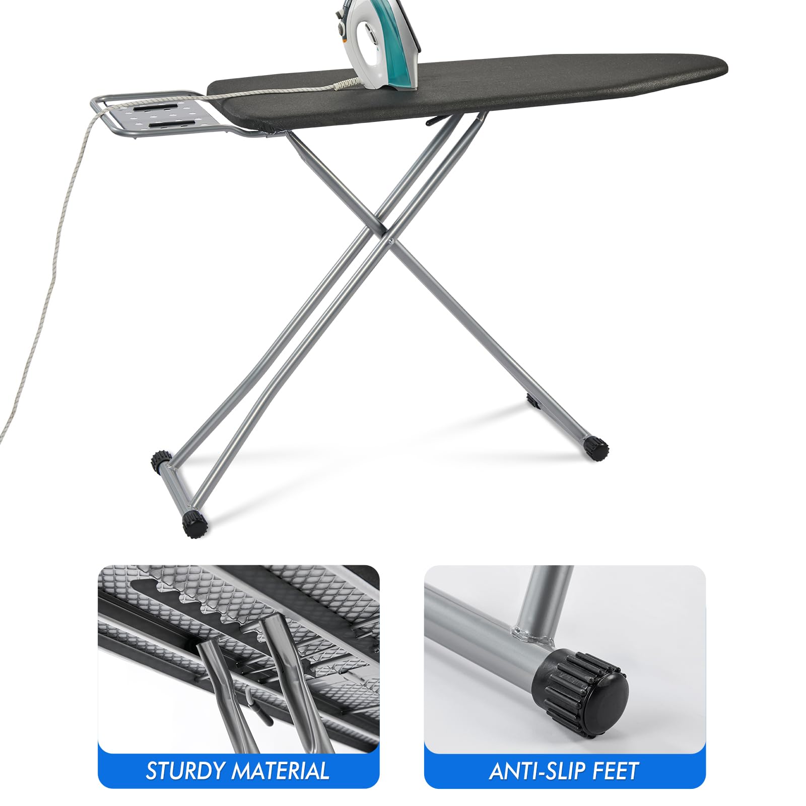 BKTD ironing board folded for storage saves space in small rooms.