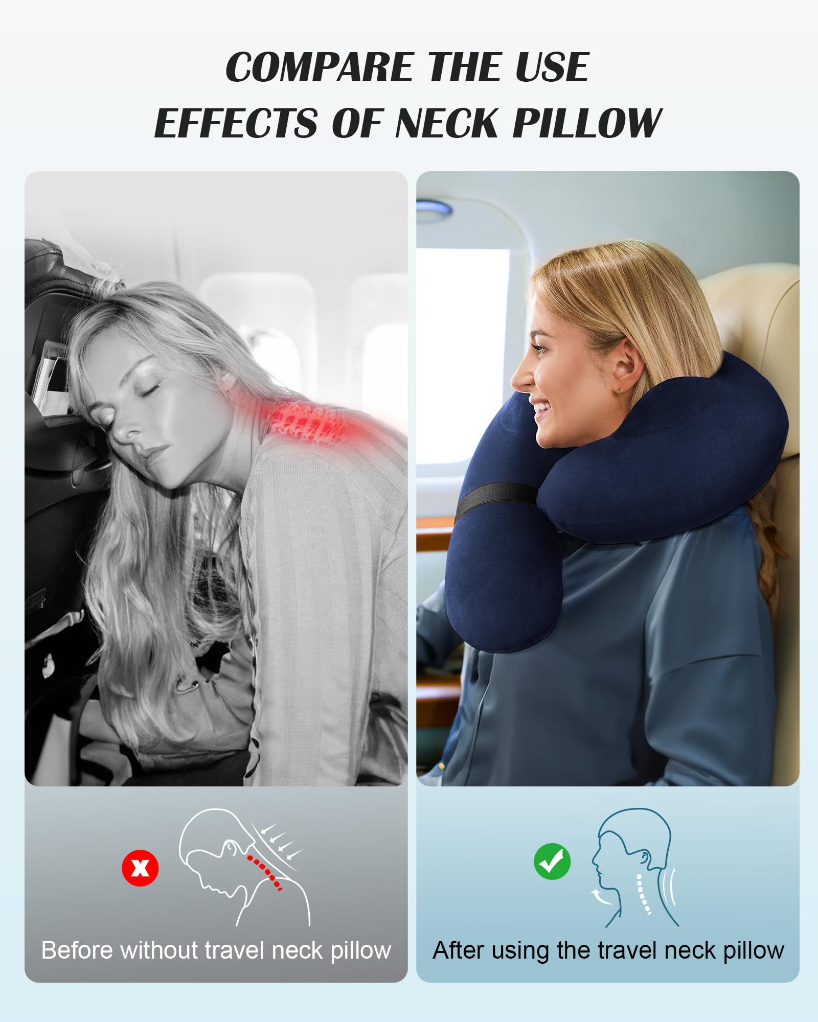 BLABOK travel neck pillow adjustable elastic straps for personalized support.