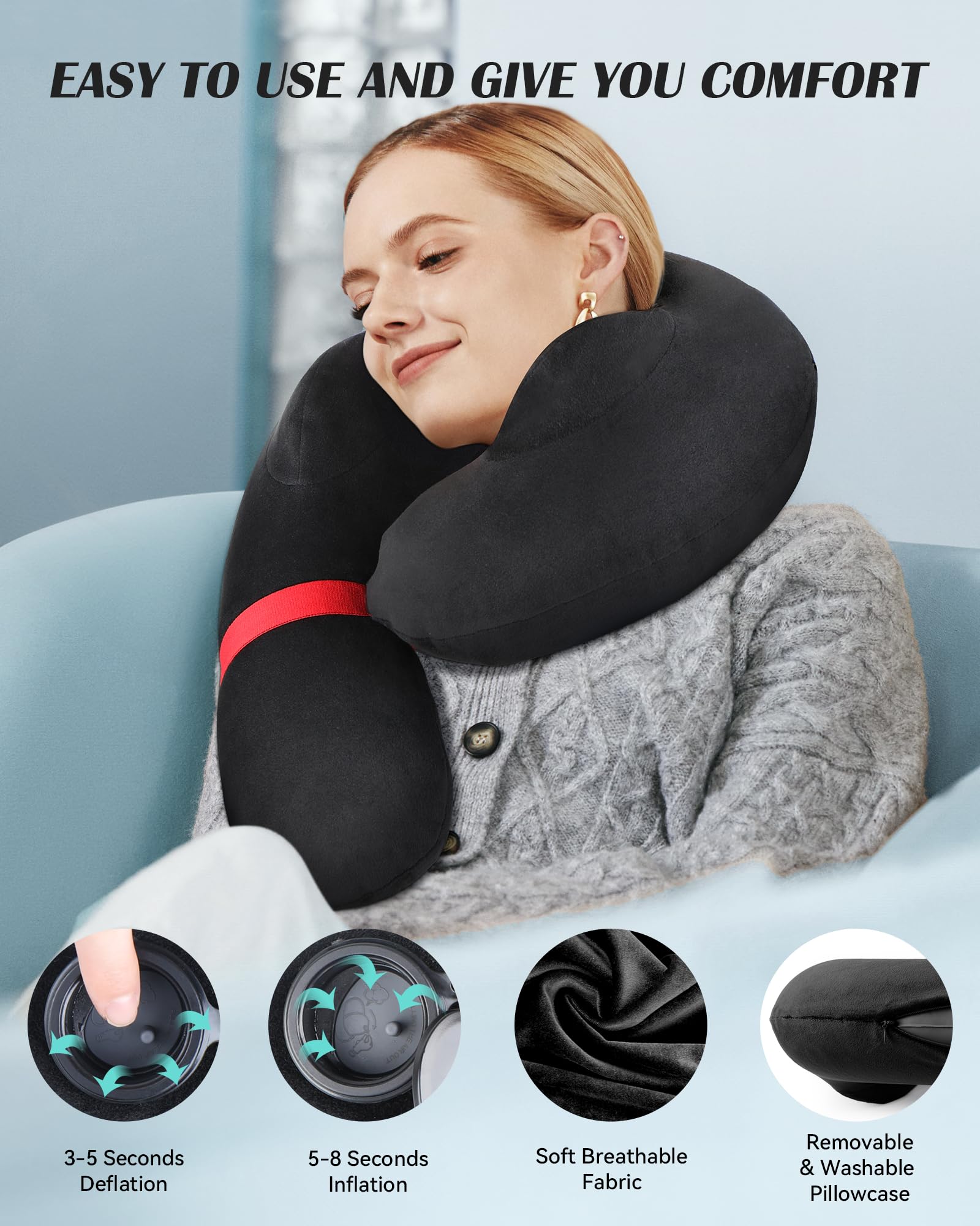 BLABOK airplane neck pillow 360° support side view for optimal rest