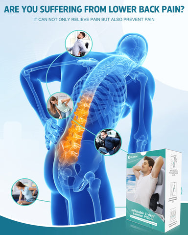 BLABOK inflatable lumbar pillow used in car seats to help spine alignment