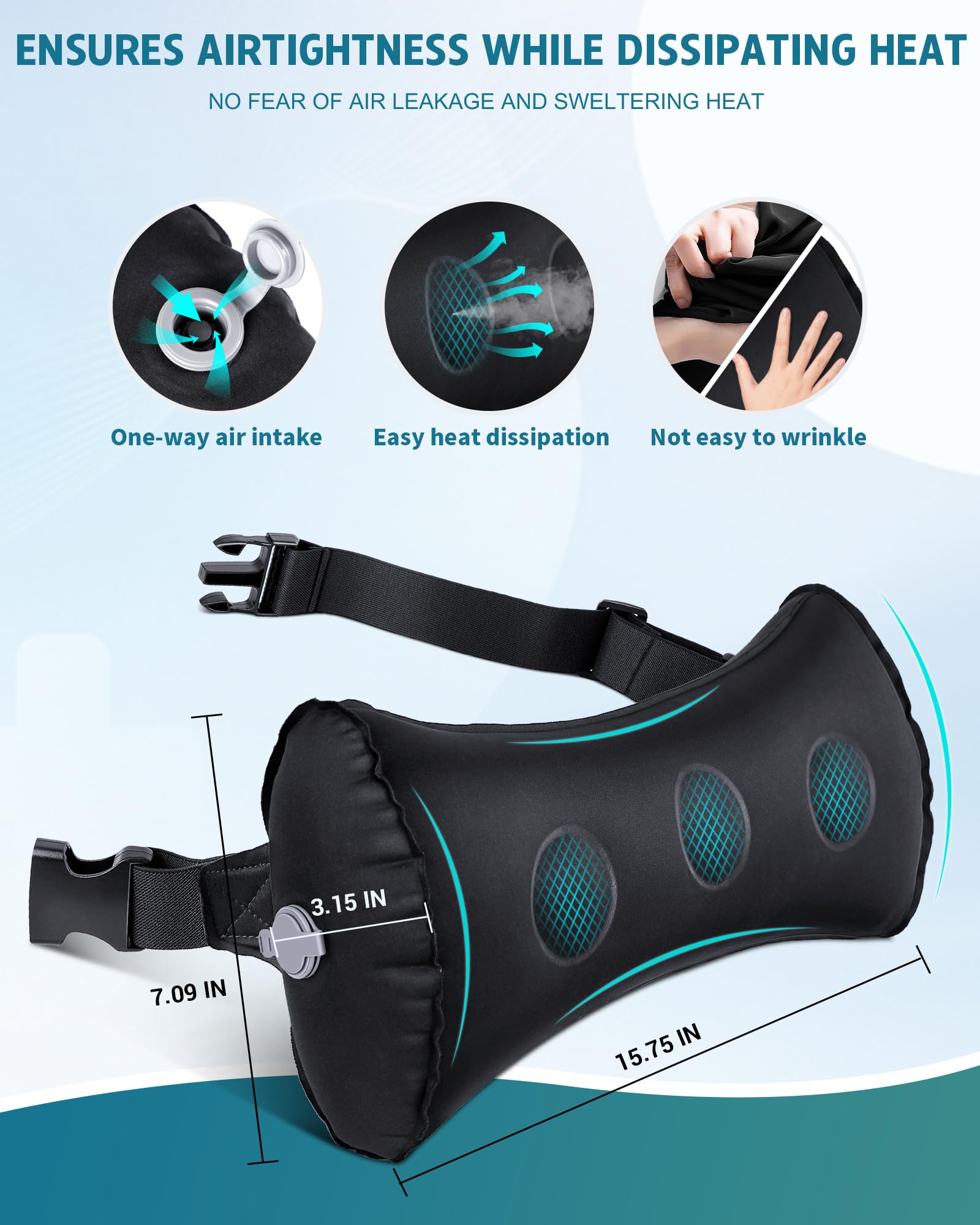 BLABOK inflatable lumbar pillow on an office chair back for comfortable seating