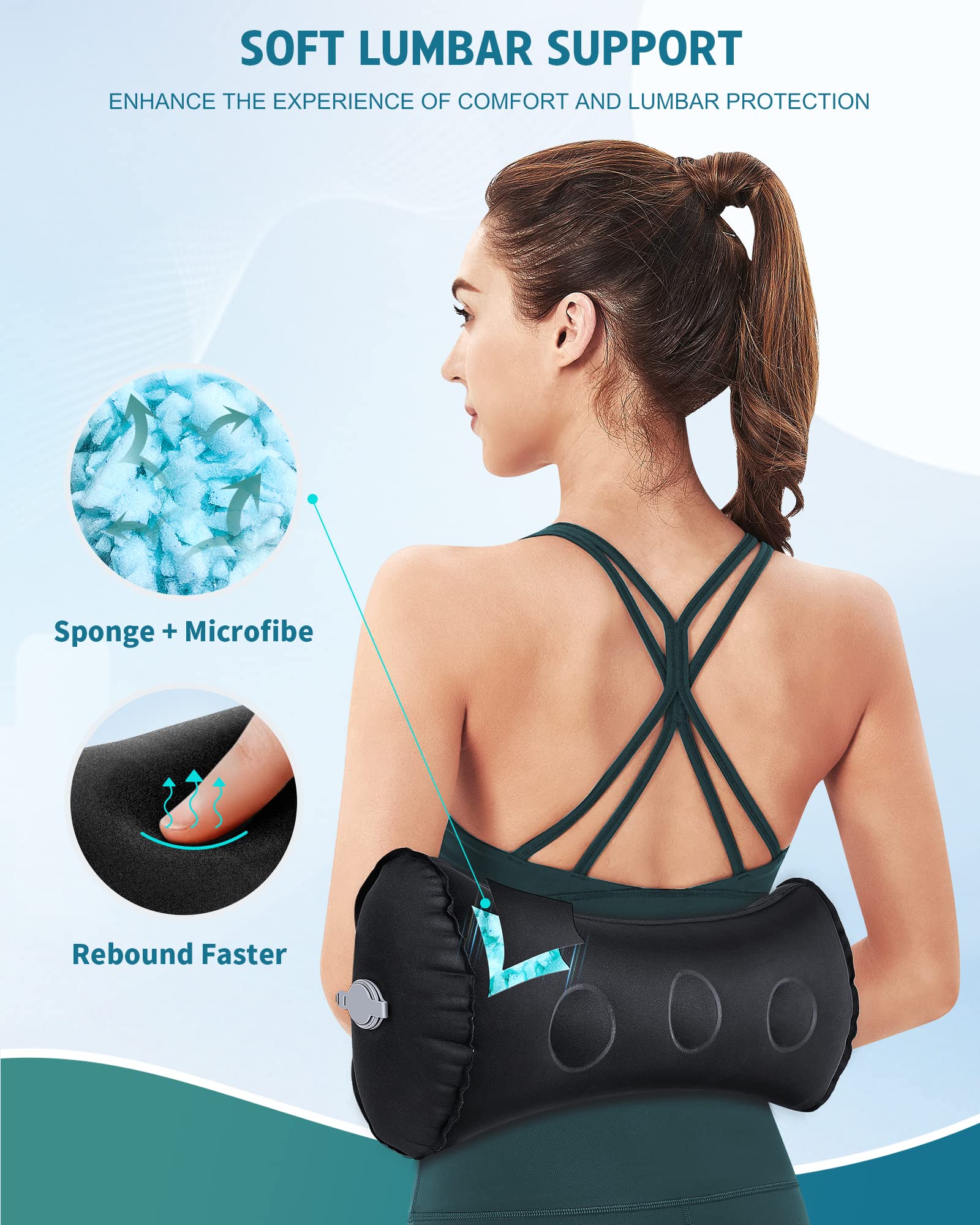 BLABOK lumbar pillow with buckle and strap adjusts for a secure fit