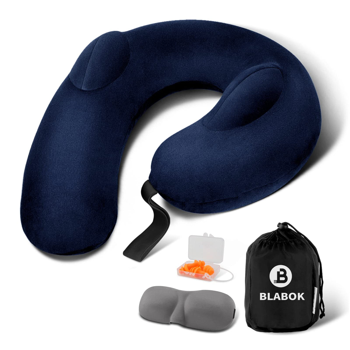 BLABOK patented travel neck pillow with 360° support worn on the neck.