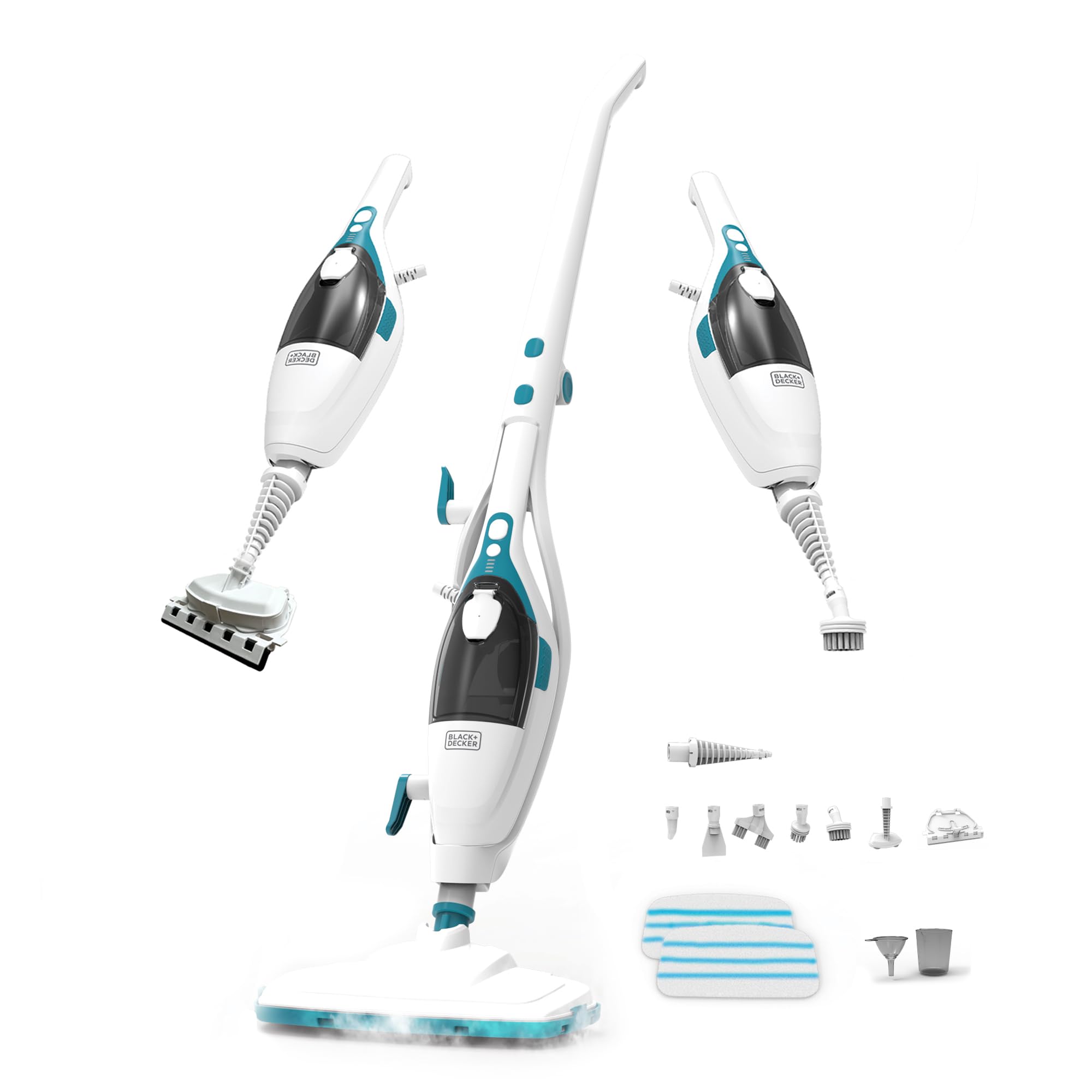 Black+Decker 2-in-1 steam mop in action on sealed floors for deep cleaning.