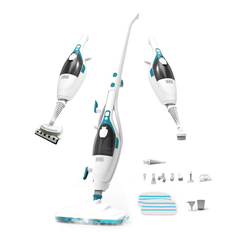 Black+Decker 2-in-1 steam mop in action on sealed floors for deep cleaning.