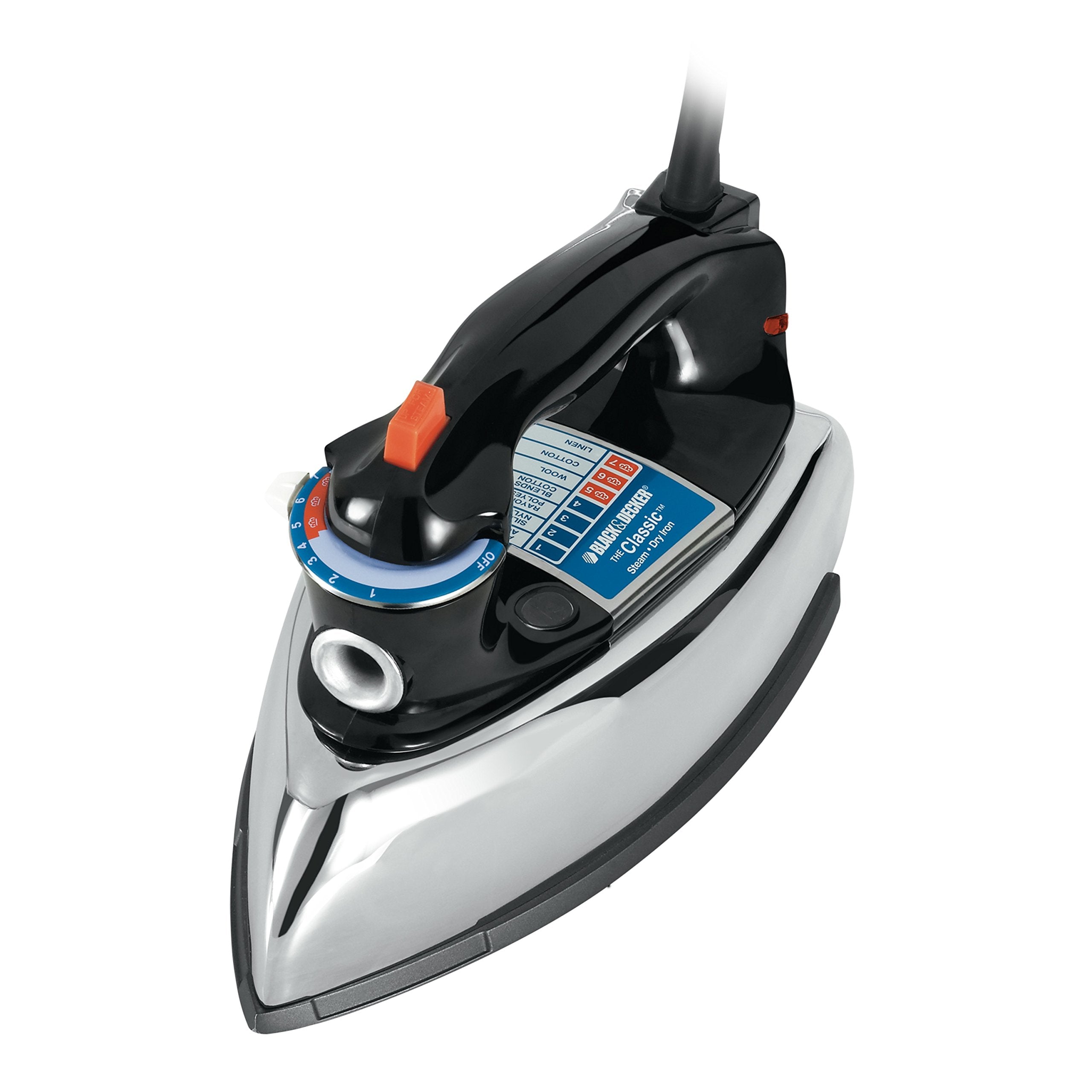 BLACK+DECKER Classic Iron seven temperature settings for diverse fabrics