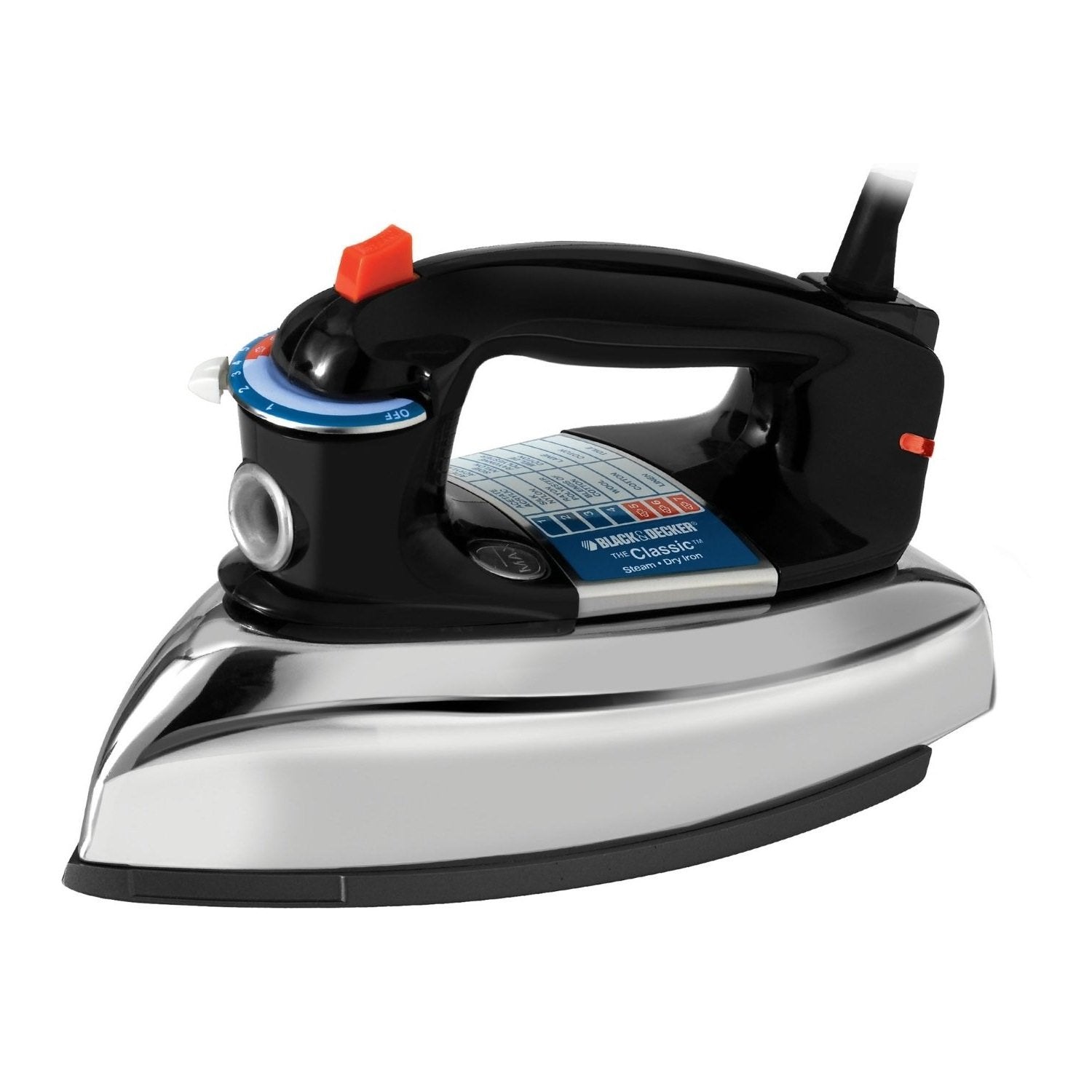 BLACK+DECKER Classic Iron aluminum soleplate for smooth gliding and even heat