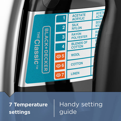 BLACK+DECKER Classic Iron steam settings for versatile fabrics care