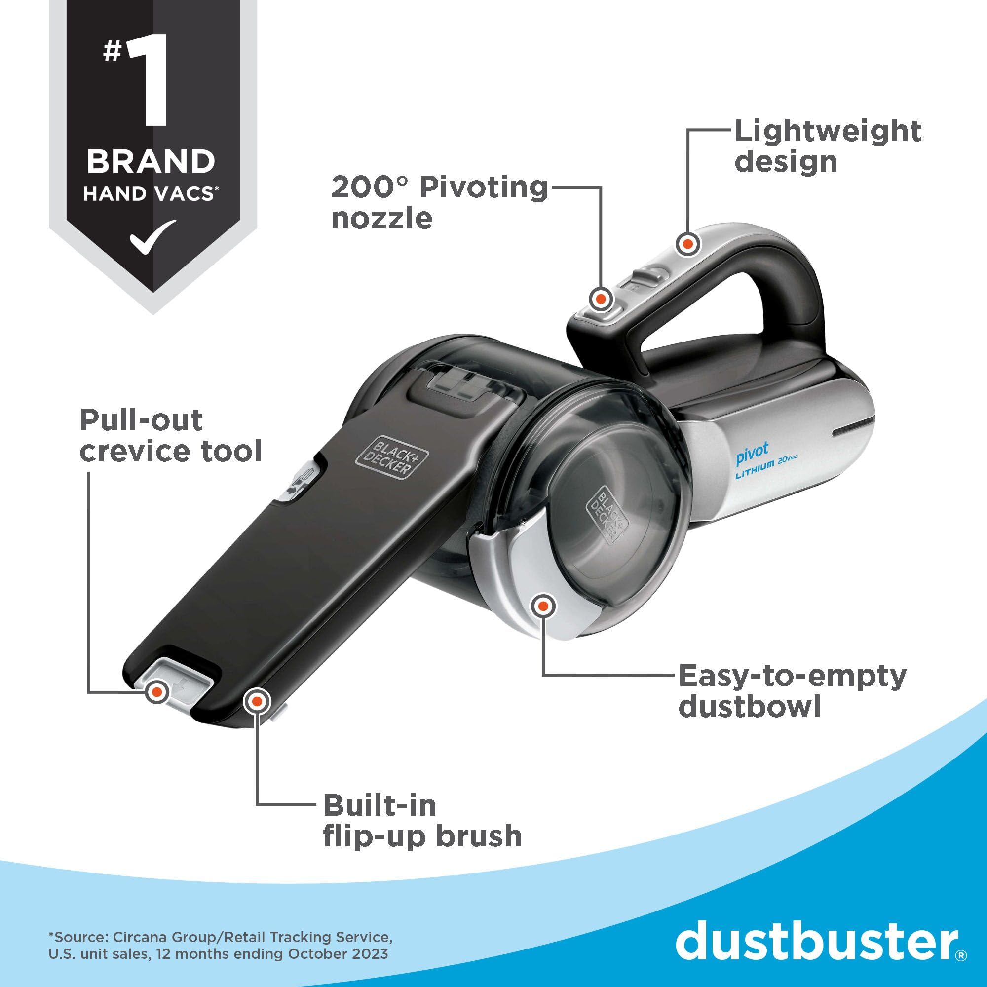 BLACK+DECKER cordless handheld vacuum provides portable power for quick cleanups.