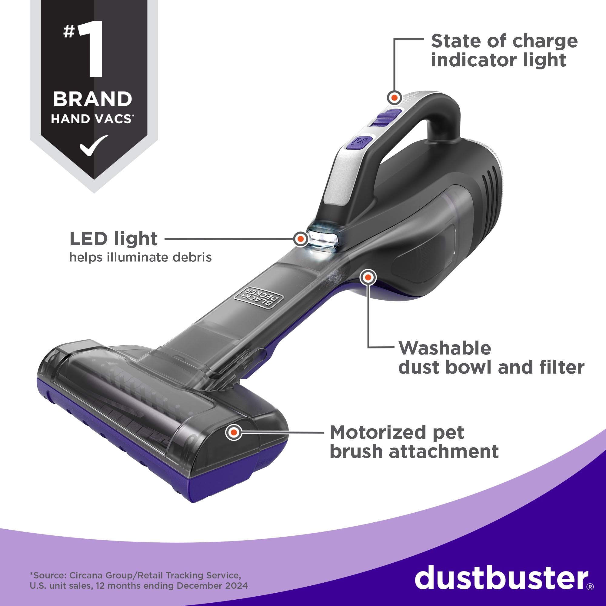 BLACK+DECKER Dustbuster Reveal motorized brush lifts pet hair
