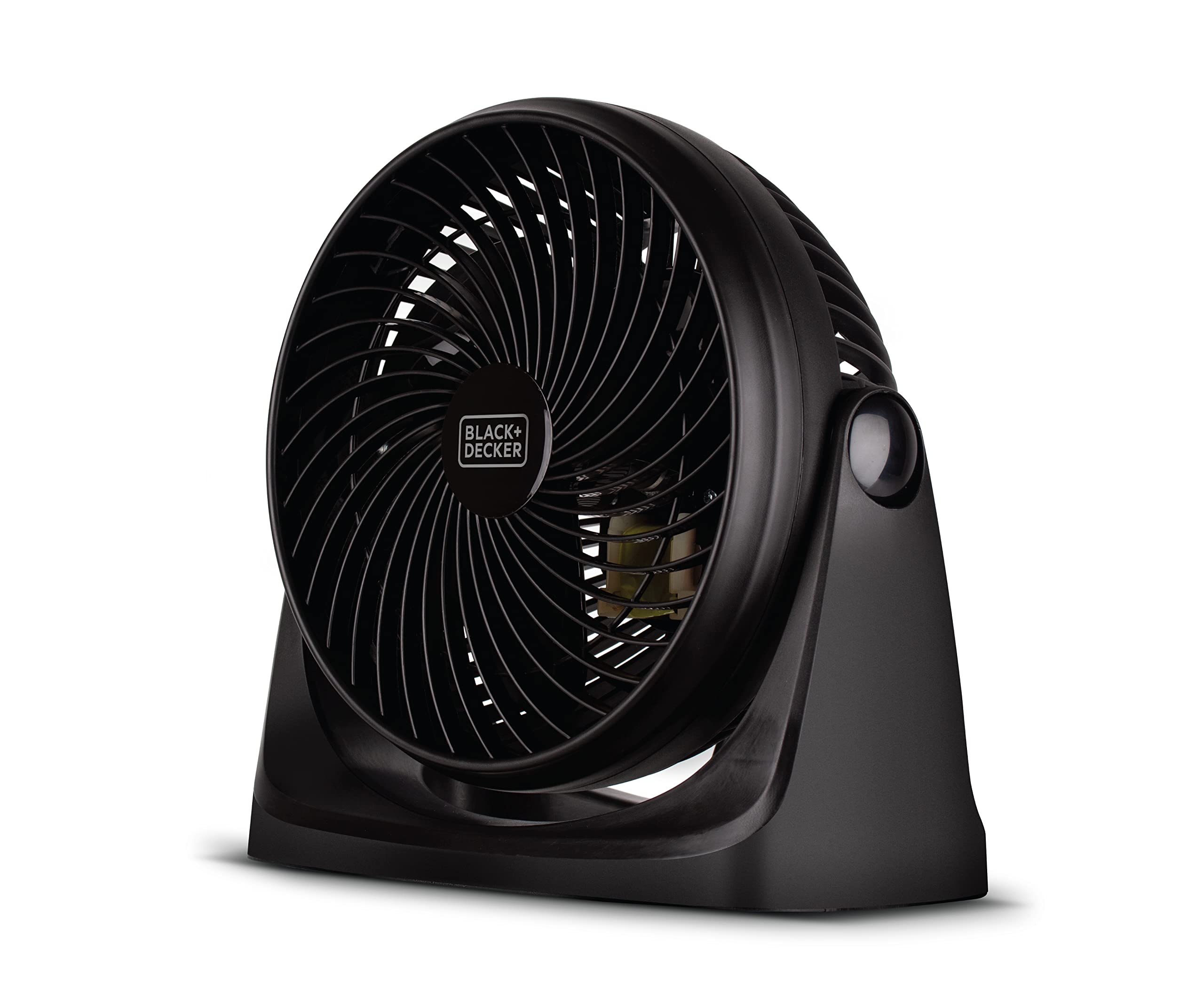 Black+Decker 7-inch turbo fan on desk for quick personal cooling