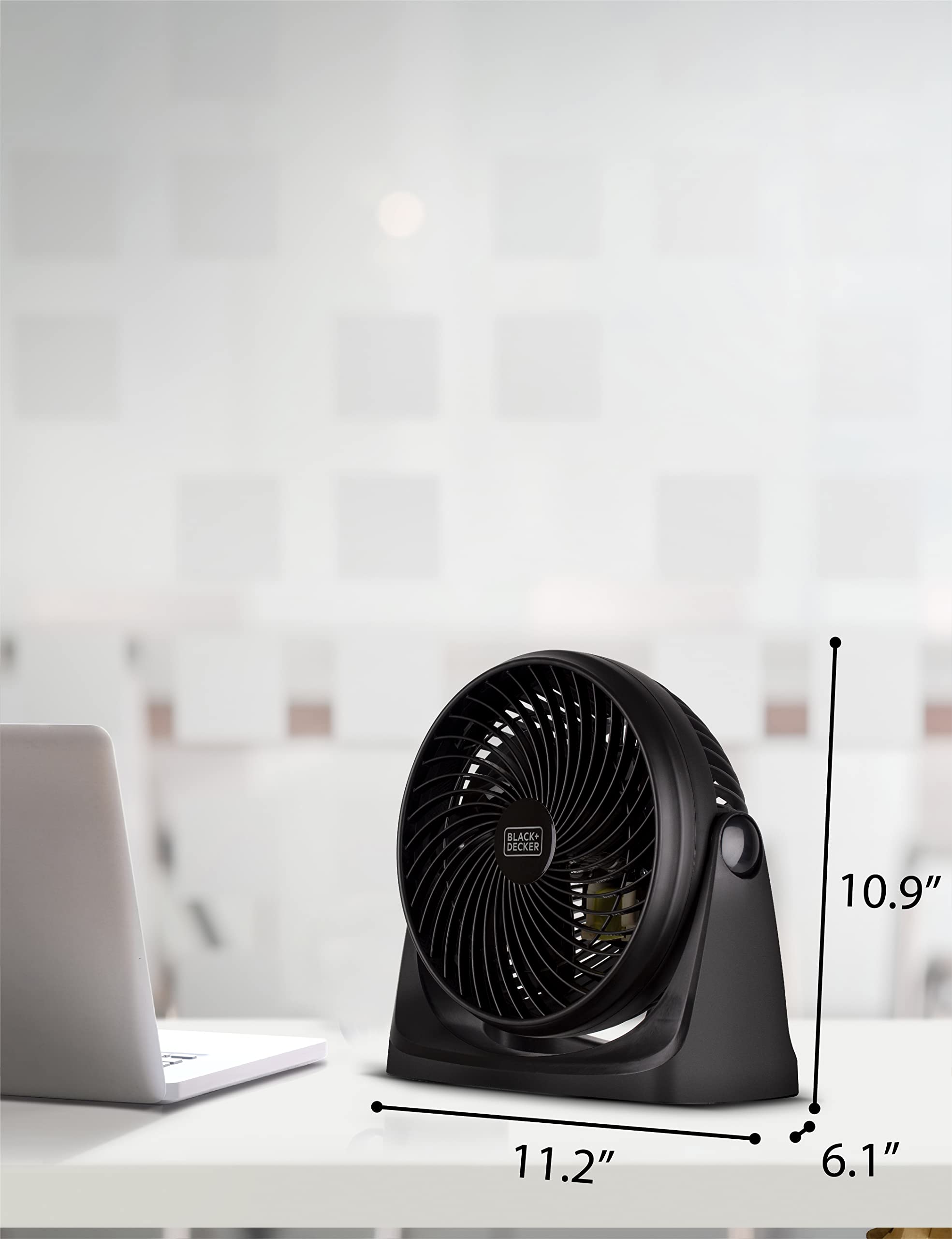 Black+Decker fan operates quietly in bedroom or office
