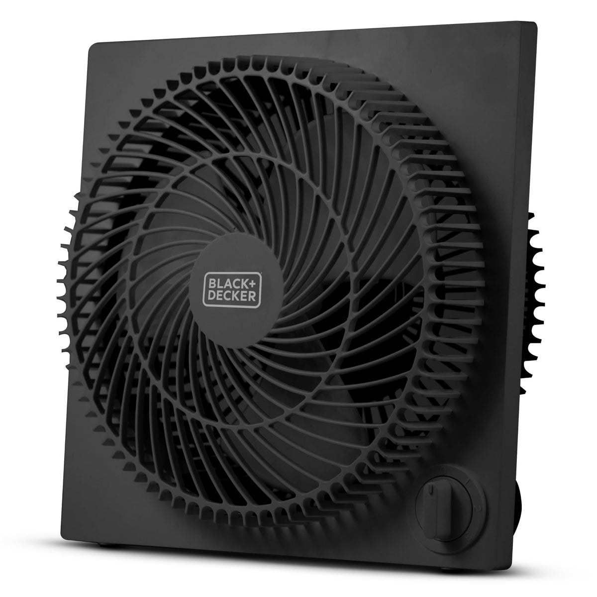 BLACK+DECKER 9-Inch frameless box fan on a desk provides personal cooling.
