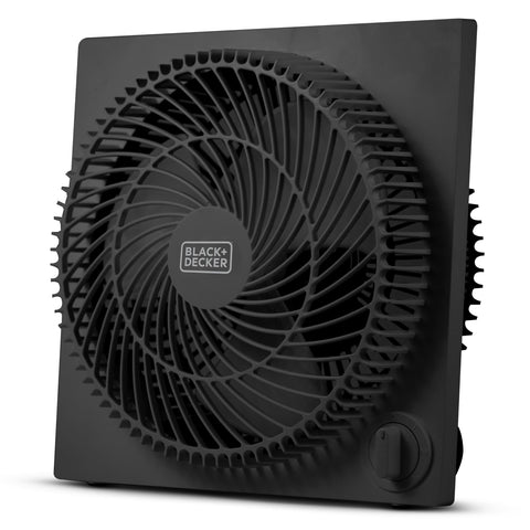 BLACK+DECKER 9-Inch frameless box fan on a desk provides personal cooling.