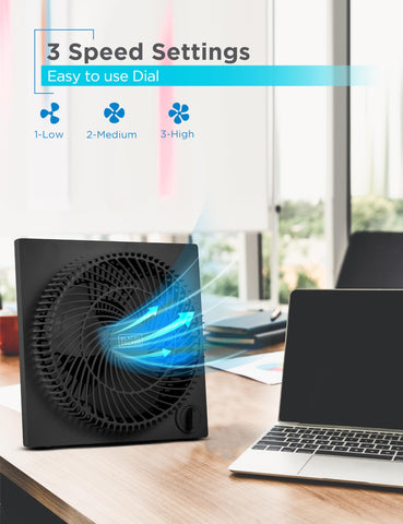 Compact, lightweight BLACK+DECKER fan moves easily between room and desk.