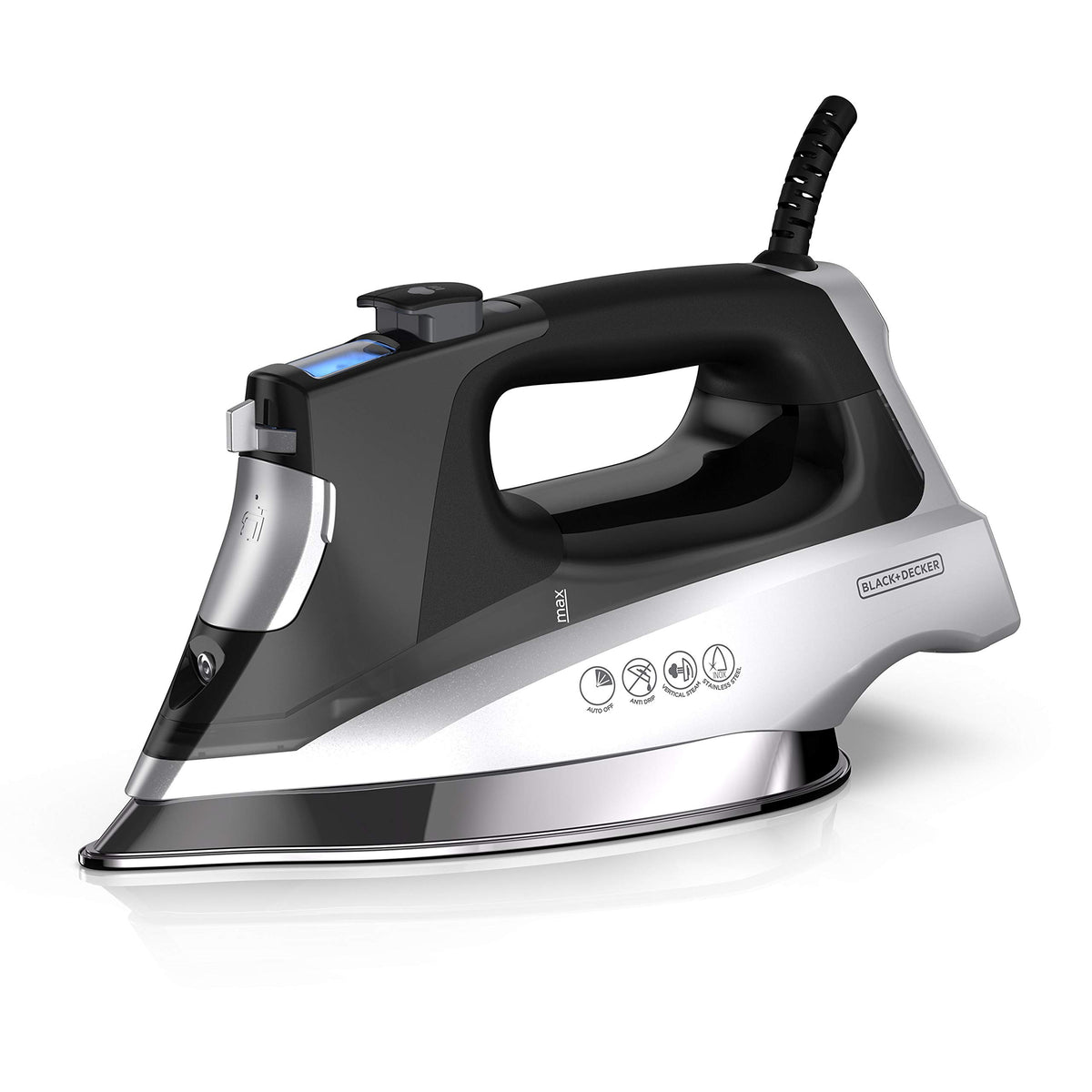 BLACK+DECKER Allure iron front view with precision control for crisp results.