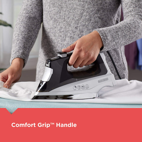 BLACK+DECKER Allure vertical steam function used to refresh garments on the hanger.