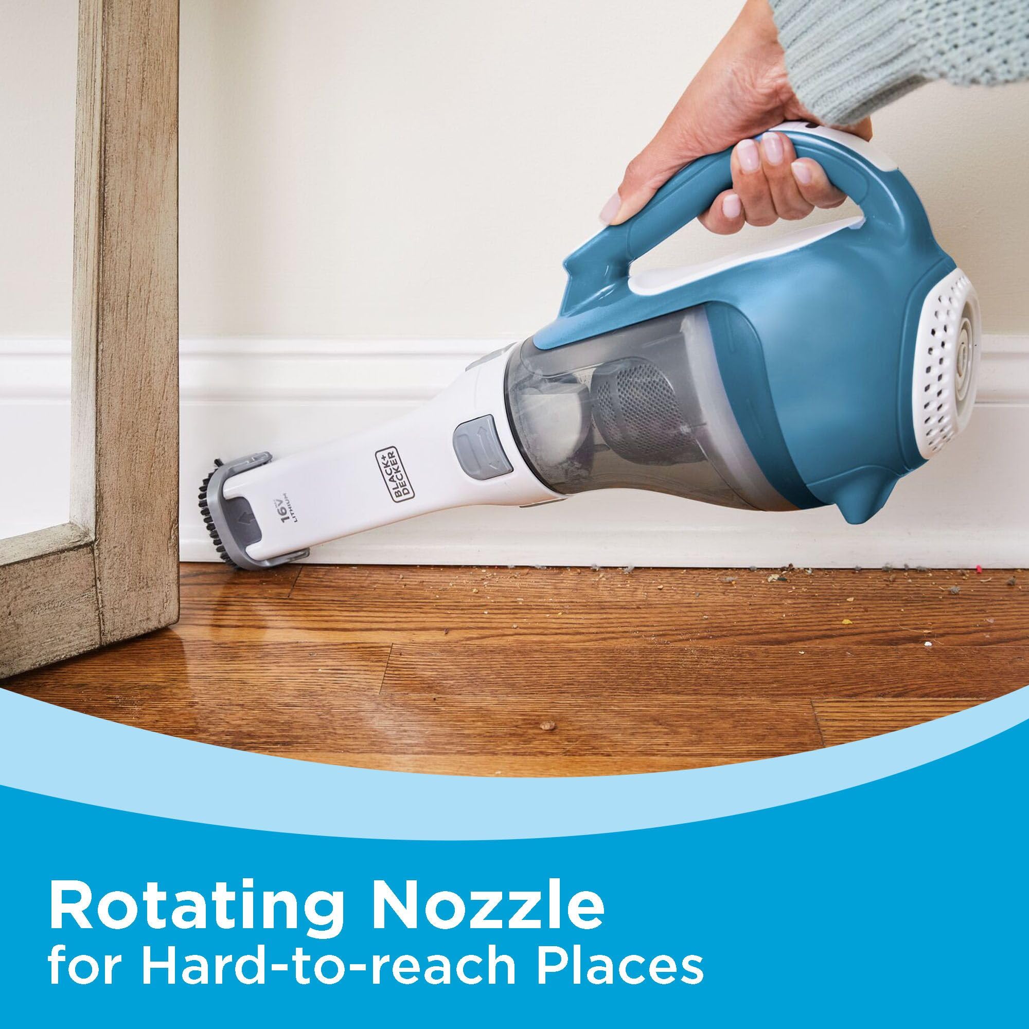 Black+Decker dustbuster 16V battery delivers high suction power on the go.