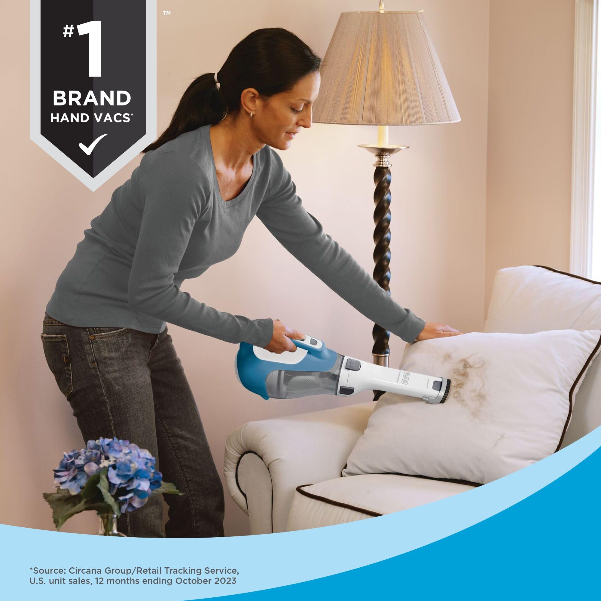 Black+Decker dustbuster flip-up brush for dusting upholstery and surfaces.