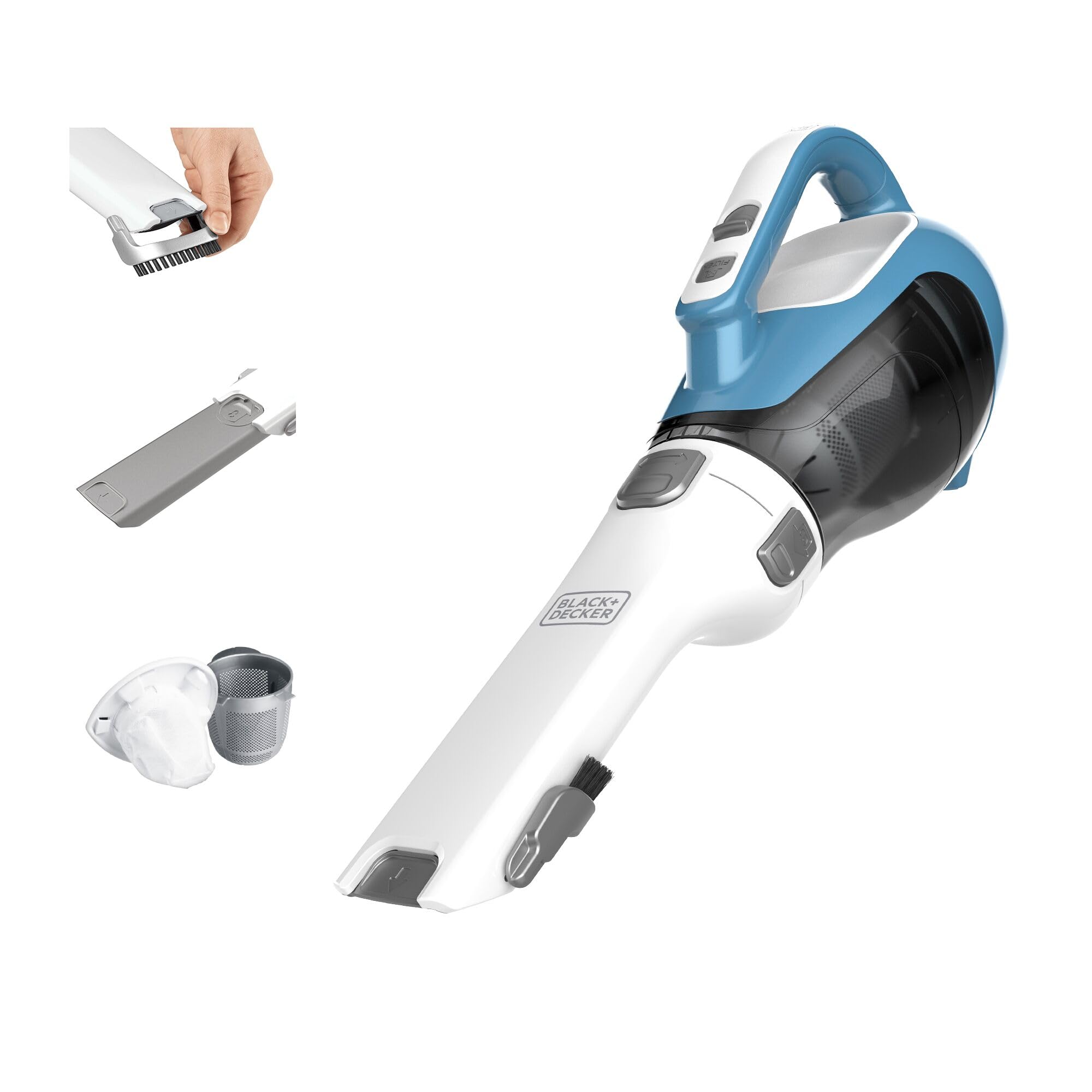 Black+Decker dustbuster AdvancedClean handheld with comfortable grip for fast cleanups.