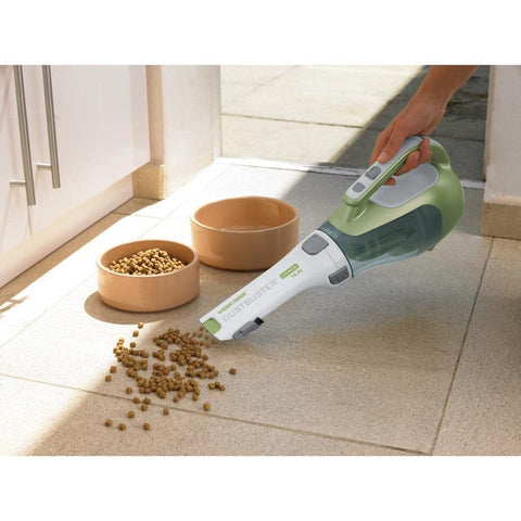 Black+Decker dustbuster rotating nozzle reaches tight spaces in cars and stairs.