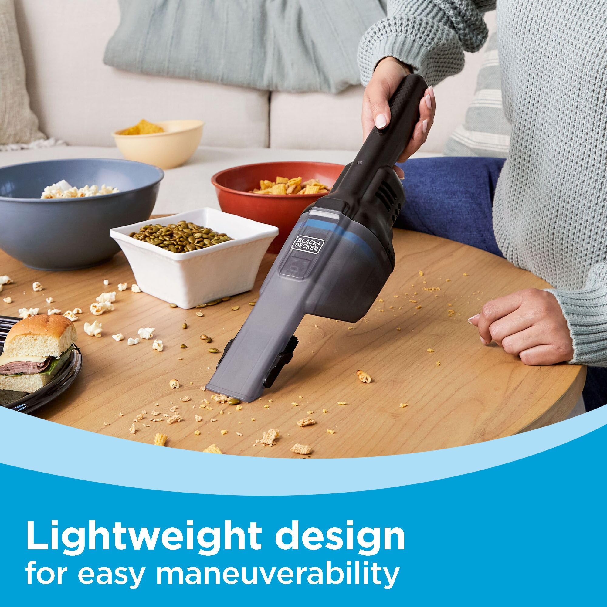 BLACK+DECKER Dustbuster Blast flip-up brush adds dusting versatility.