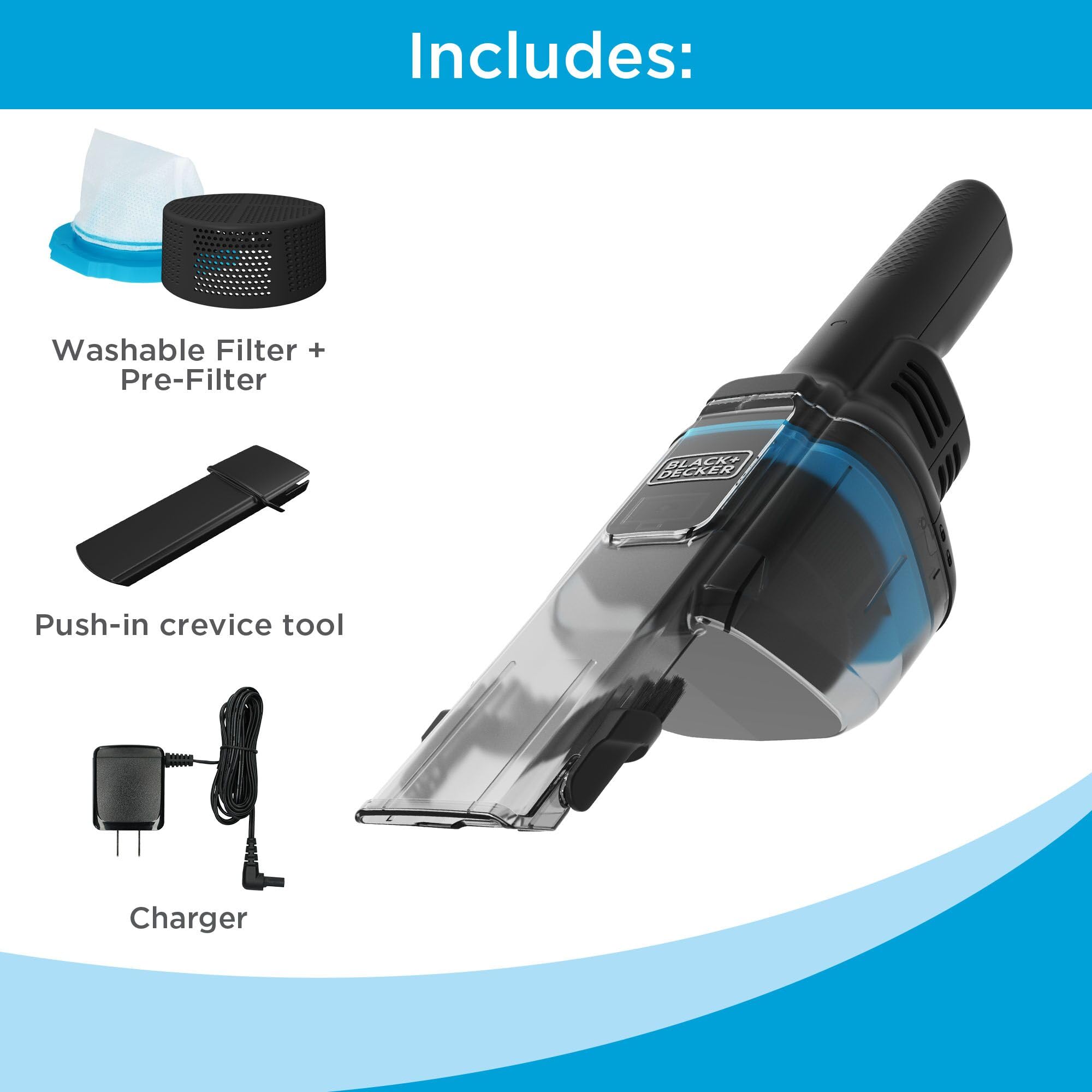 BLACK+DECKER Dustbuster Blast trigger-action demonstrates power on demand for quick spills.