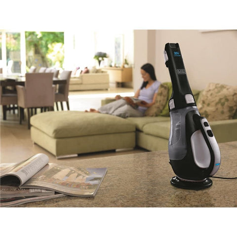 BLACK+DECKER Dustbuster flip-up brush helps groom upholstery when cleaning.