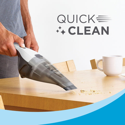 BLACK+DECKER Dustbuster QuickClean crevice tool reaches couch crevices and shelves.