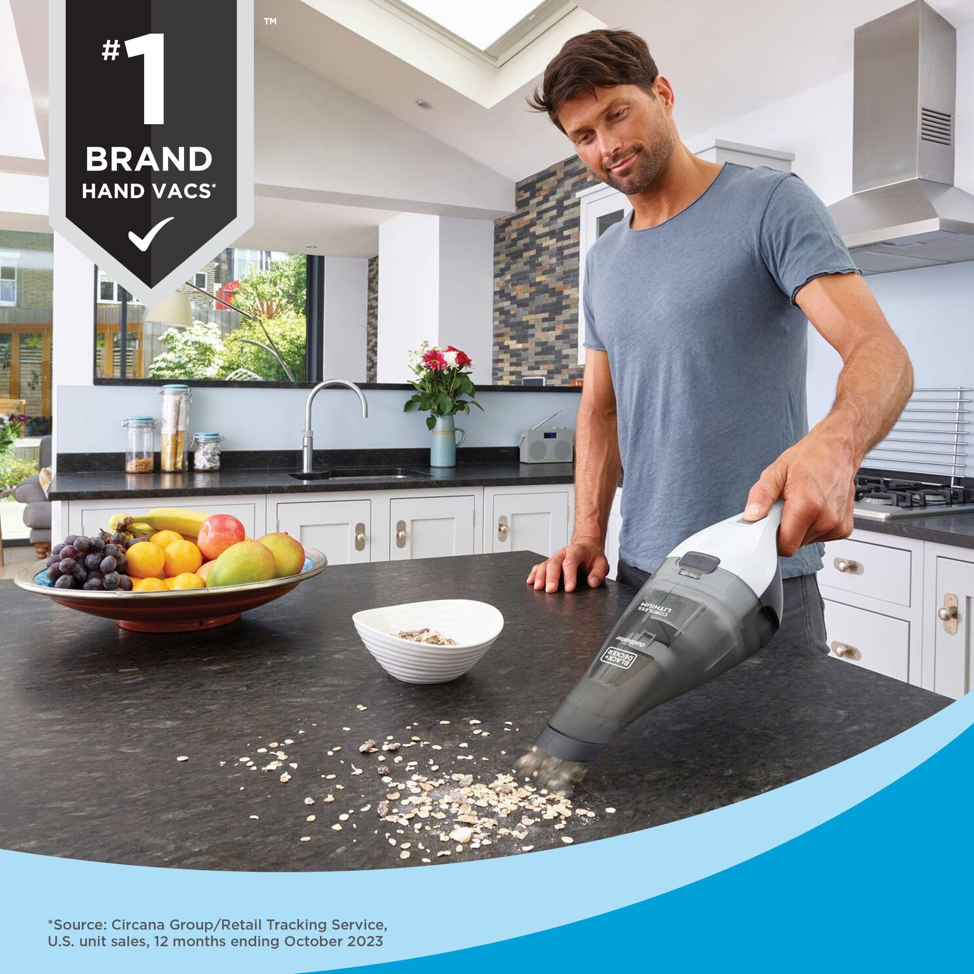 BLACK+DECKER Dustbuster QuickClean translucent dirt bowl indicates when to empty.