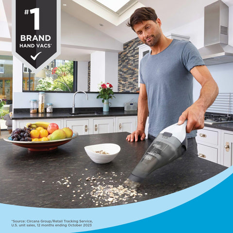 BLACK+DECKER Dustbuster QuickClean translucent dirt bowl indicates when to empty.
