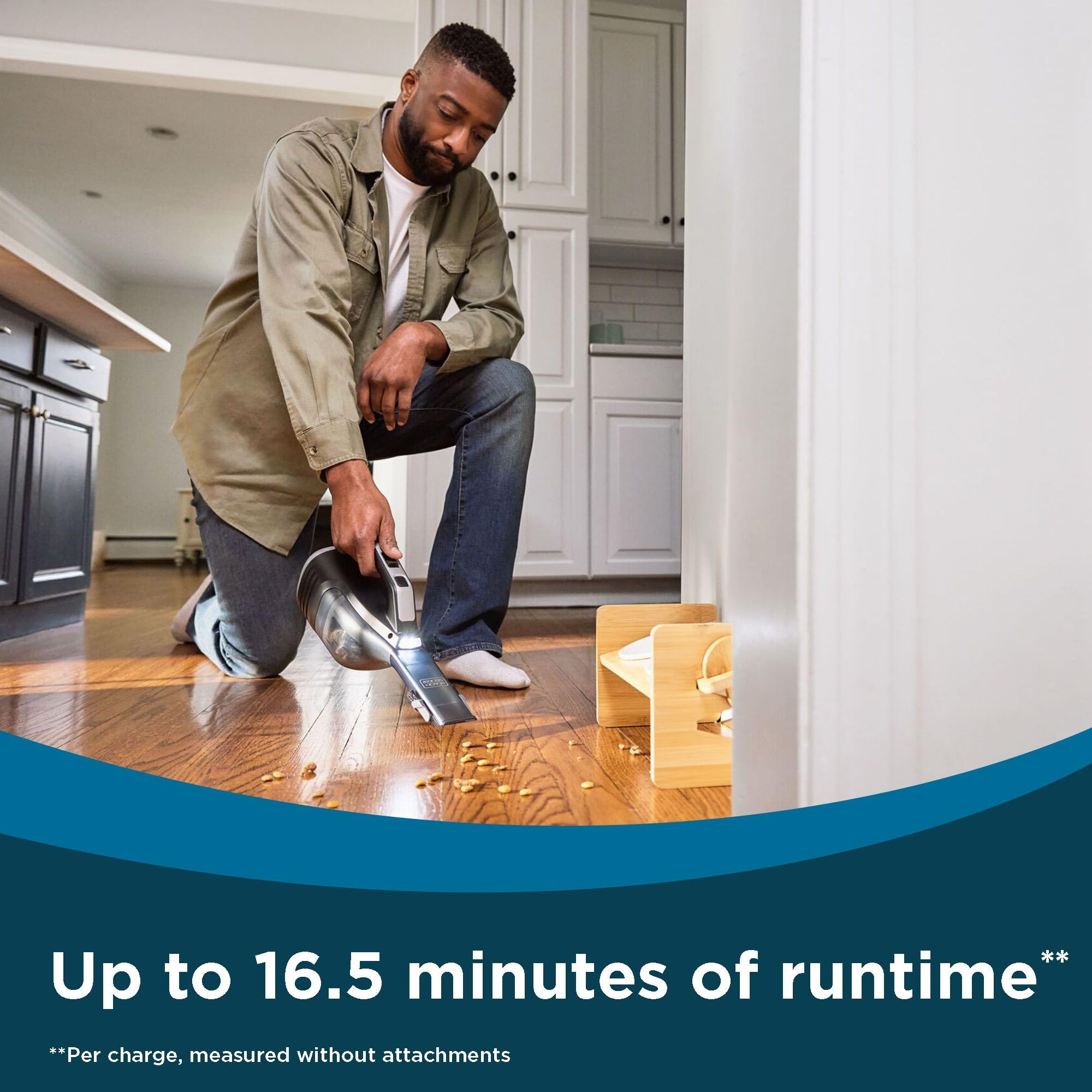 Pet hair cleanup with BLACK+DECKER Dustbuster Reveal on stairs