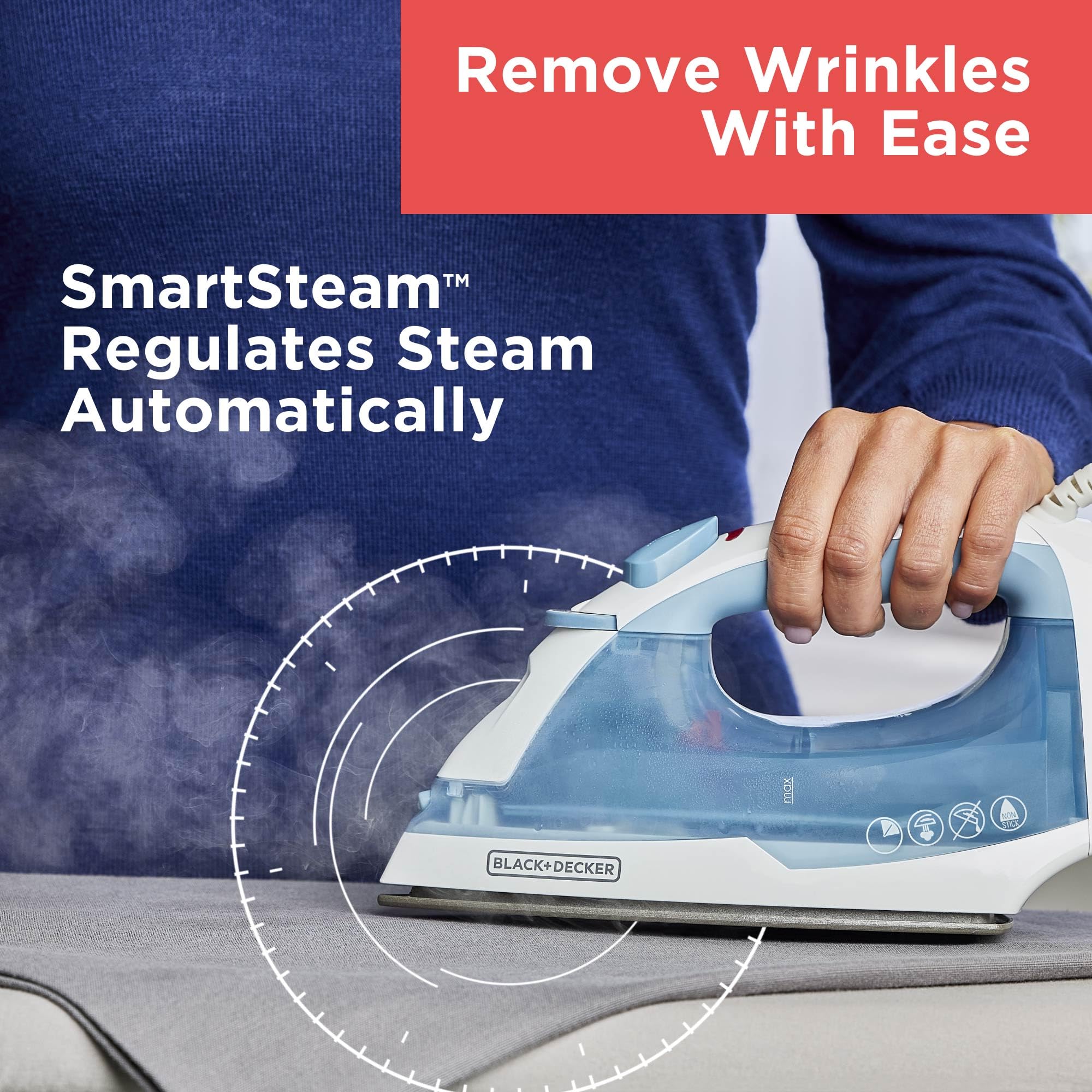 BLACK+DECKER Easy Steam Compact Iron auto shutoff for safety after idle use.