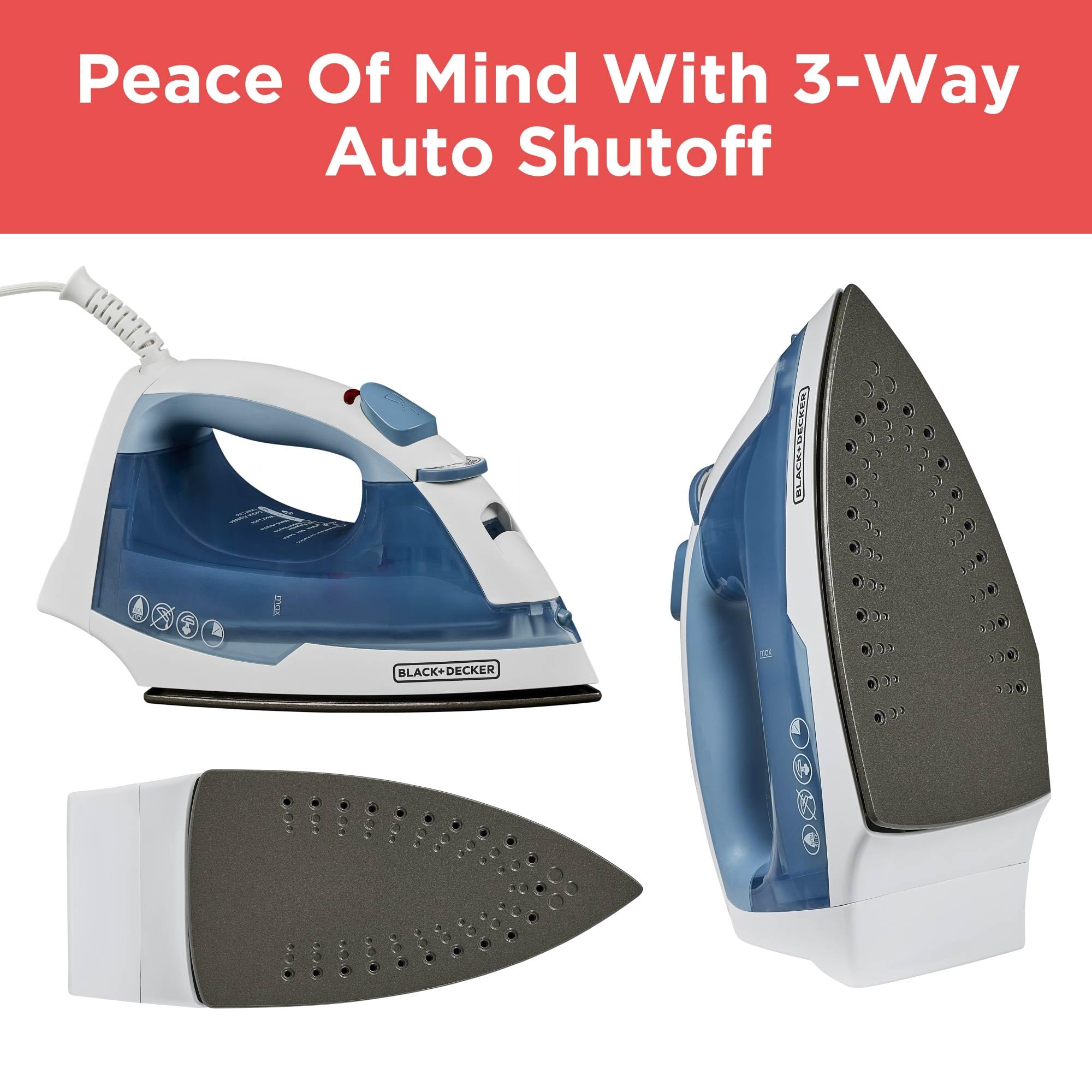 BLACK+DECKER Easy Steam Compact Iron translucent water tank for easy filling and monitoring.