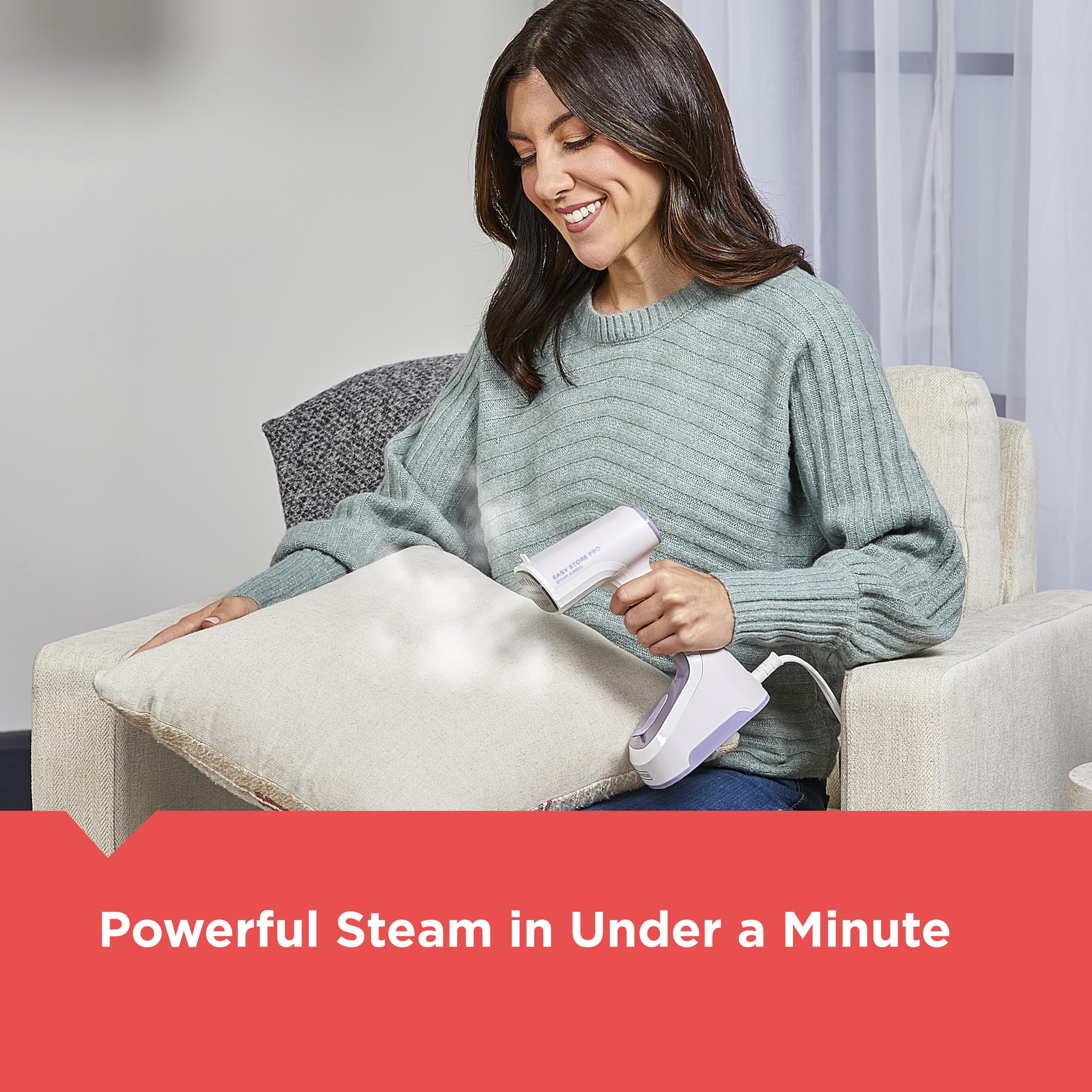 BLACK+DECKER Easy Store Steamer 45-second heat-up delivers quick wrinkle relief.