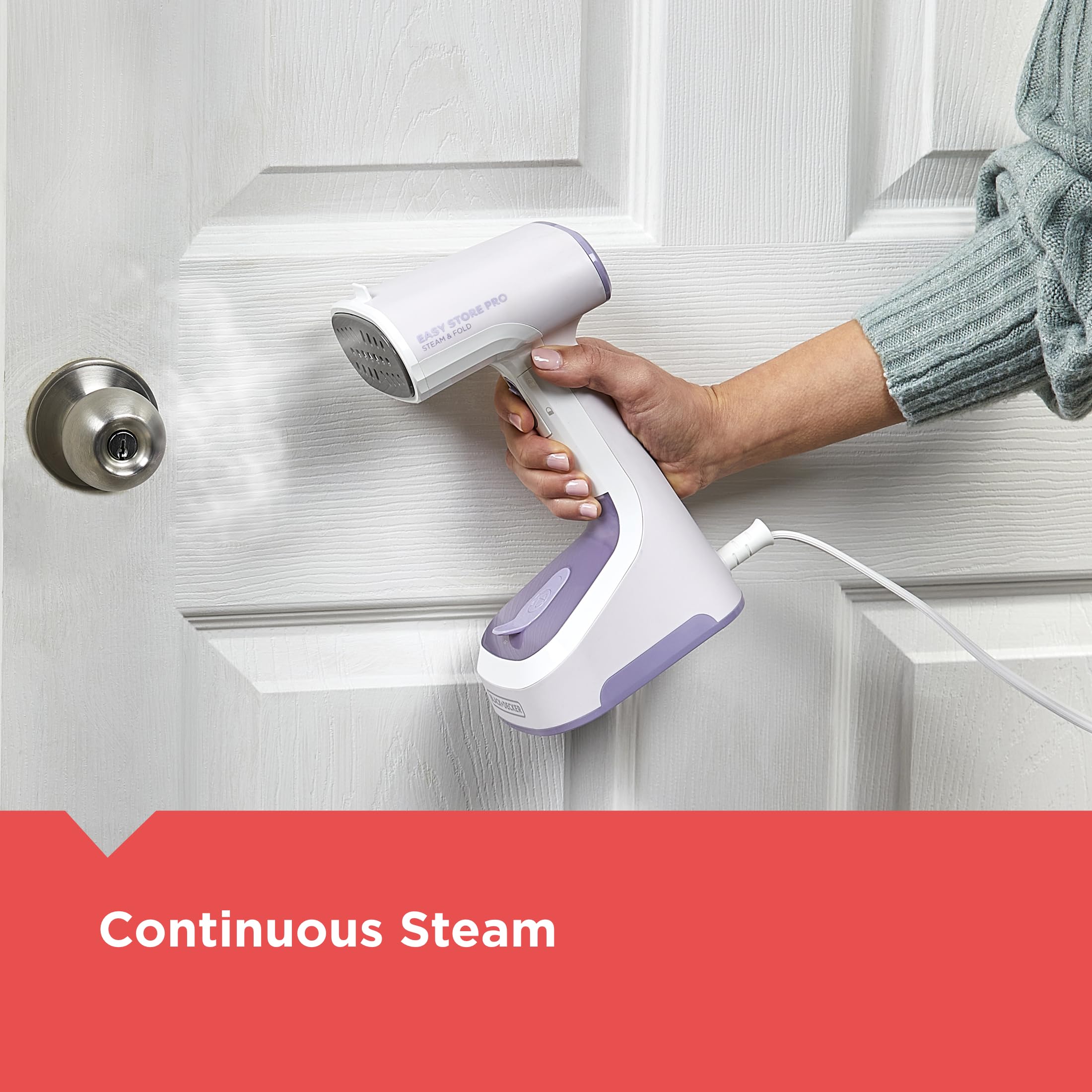 BLACK+DECKER Easy Store Steamer lint remover attachment removes fuzz for a polished look.