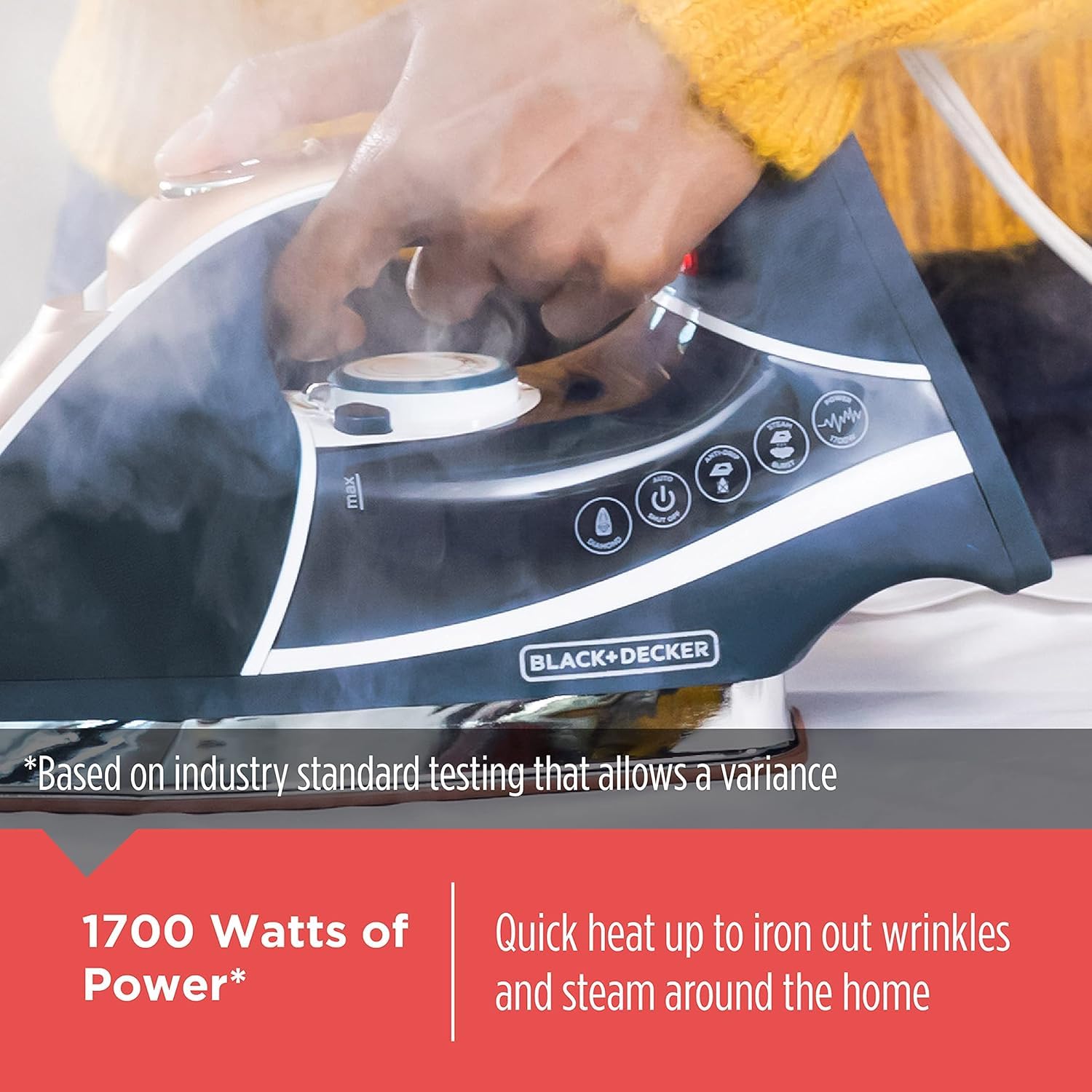 Independent steam and temperature controls customize ironing performance.