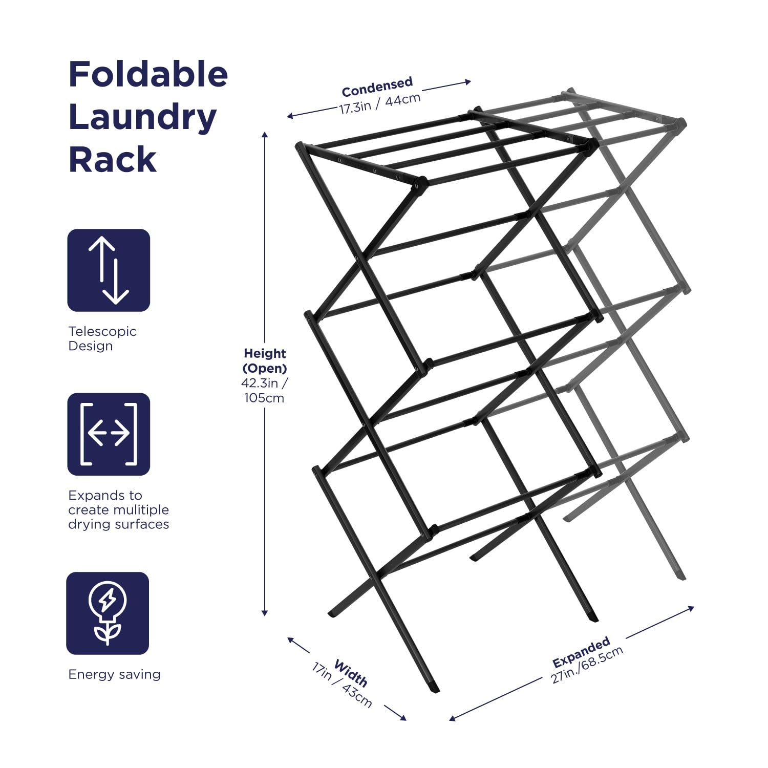 BLACK+DECKER 3-tier rack fully extended with ample hanging space
