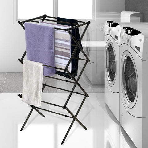 Space-saving folded rack fits in a closet or beside washer