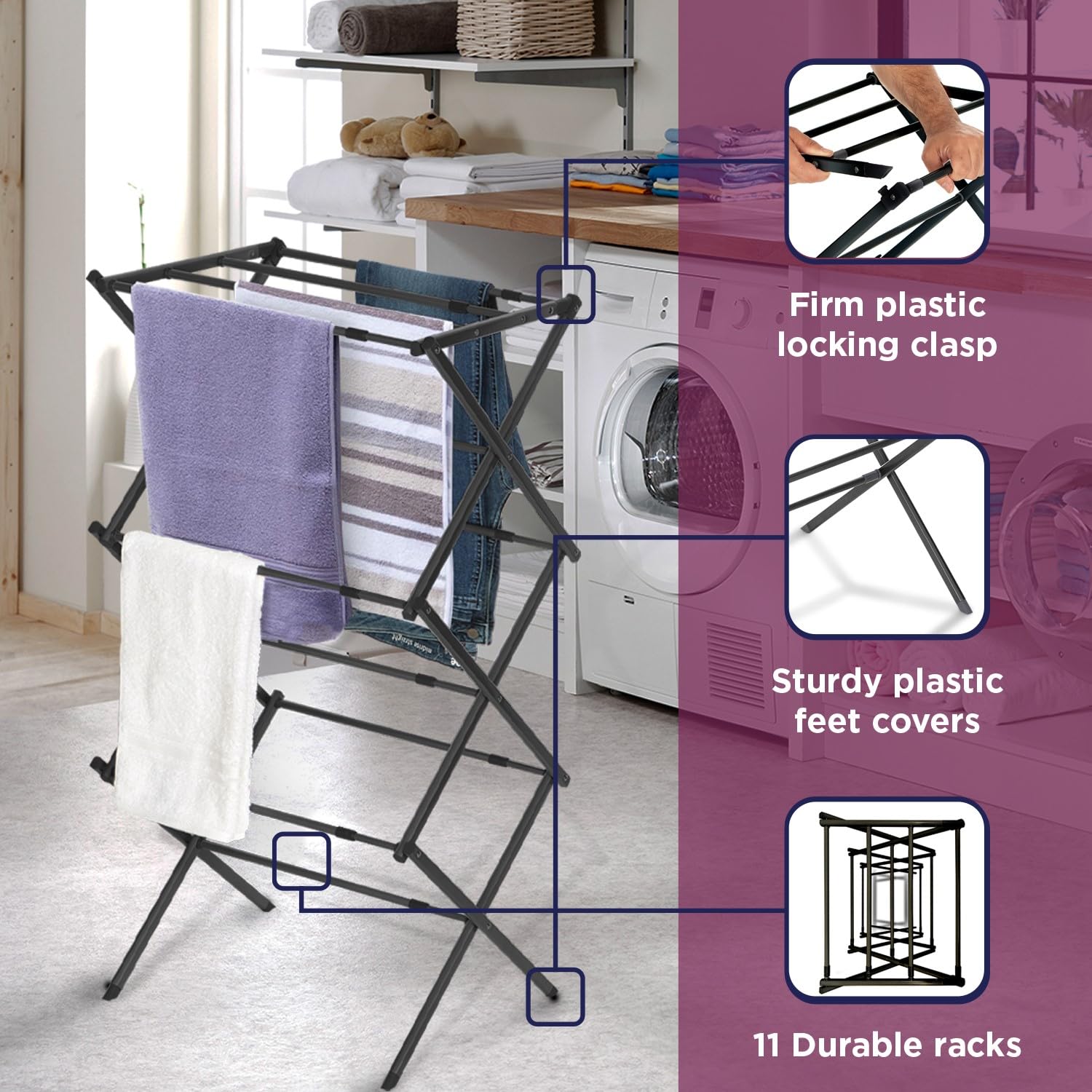 Stable BLACK+DECKER rack supports hanging items securely