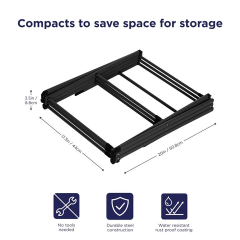 Top tier flat surface on BLACK+DECKER rack for delicates