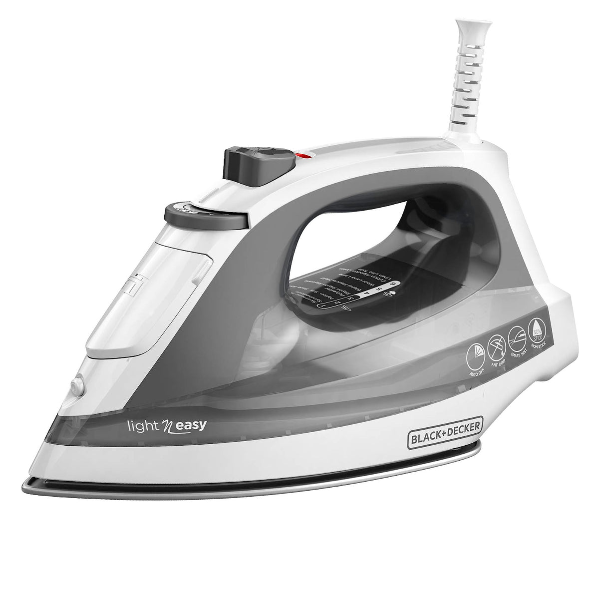 BLACK+DECKER Light N Easy IR1020S front view shows compact design for easy ironing.