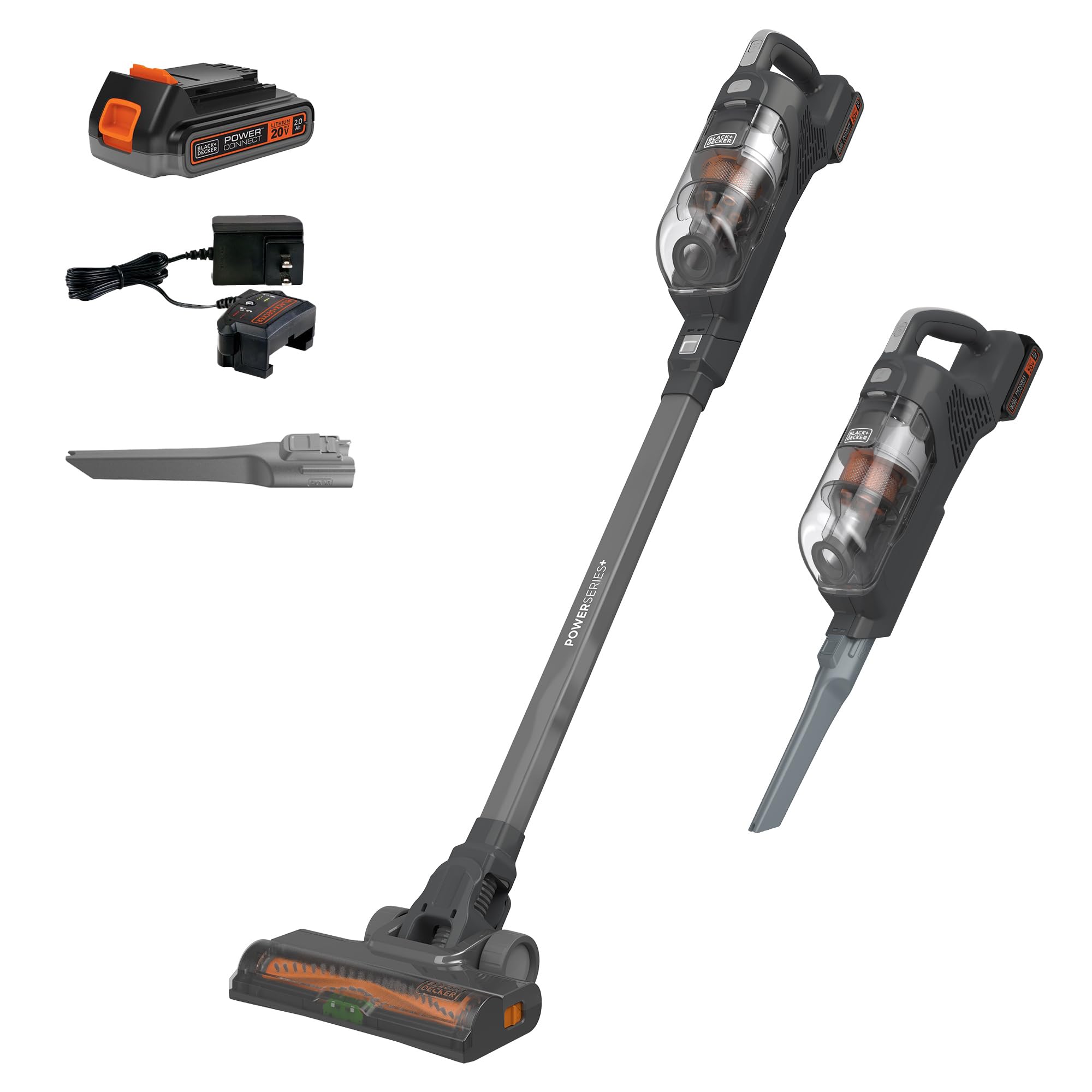 BLACK+DECKER PowerSeries 20V Max stick vacuum features an LED floorhead for visible cleaning.