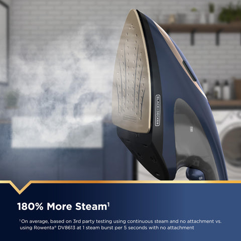 BLACK+DECKER Press & Steam 2-in-1 control panel close-up showing One Temp simplicity