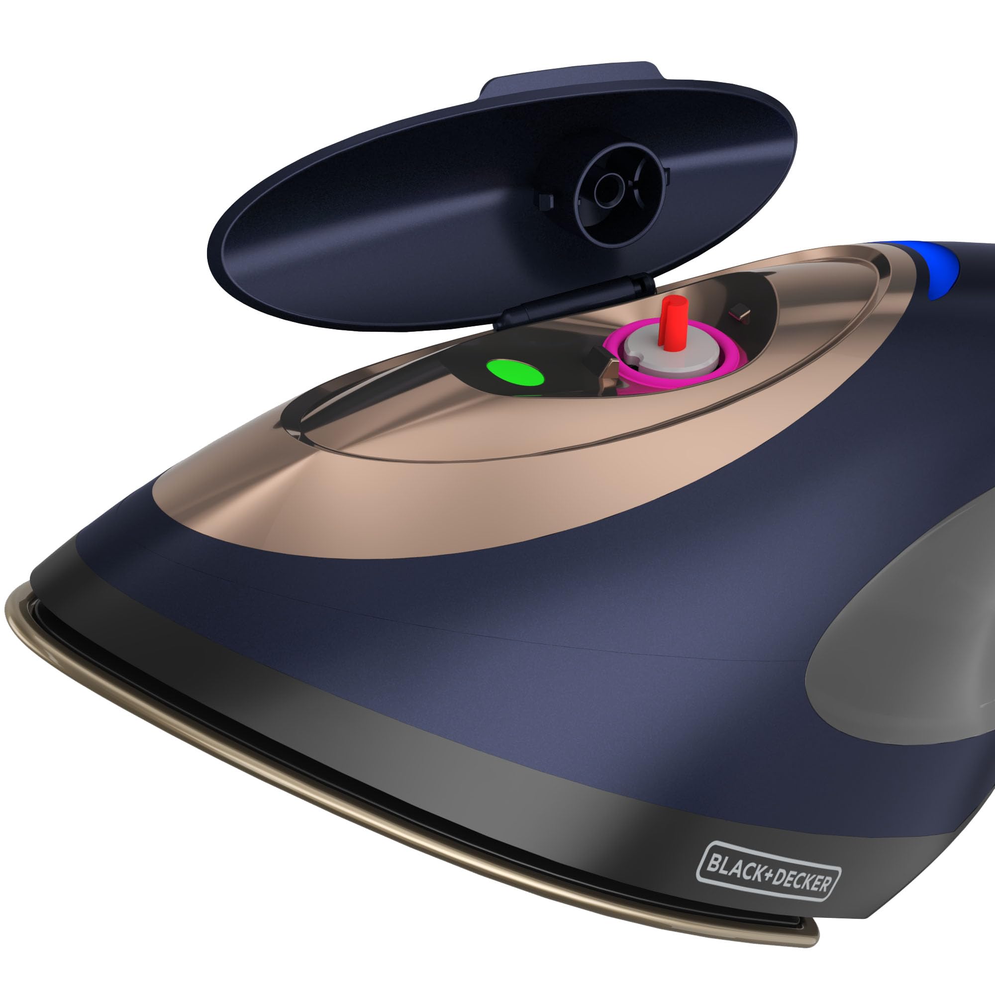 BLACK+DECKER 2-in-1 iron-steamer in use on shirt for quick refresh